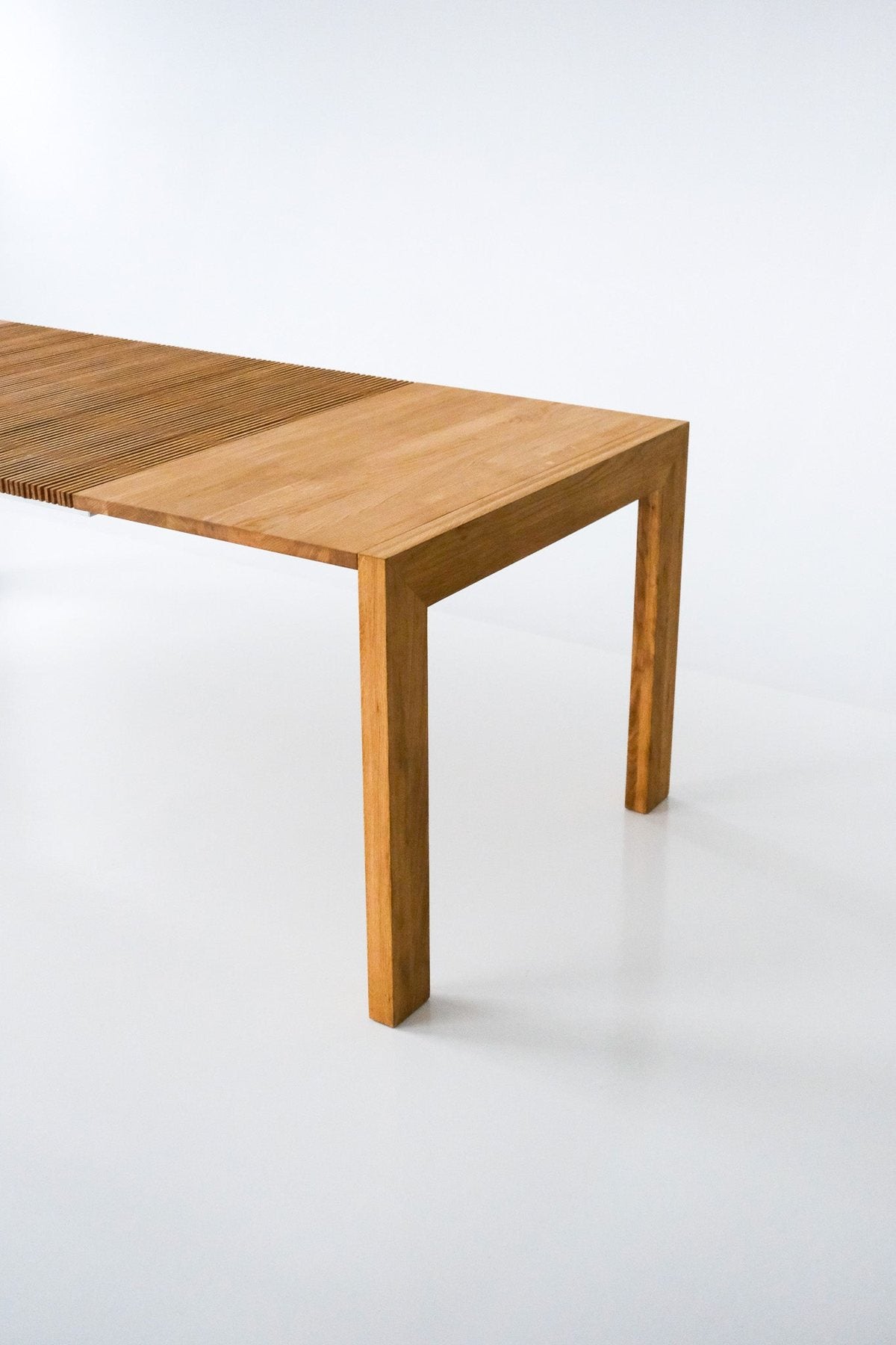 A corner of the solid oak bench