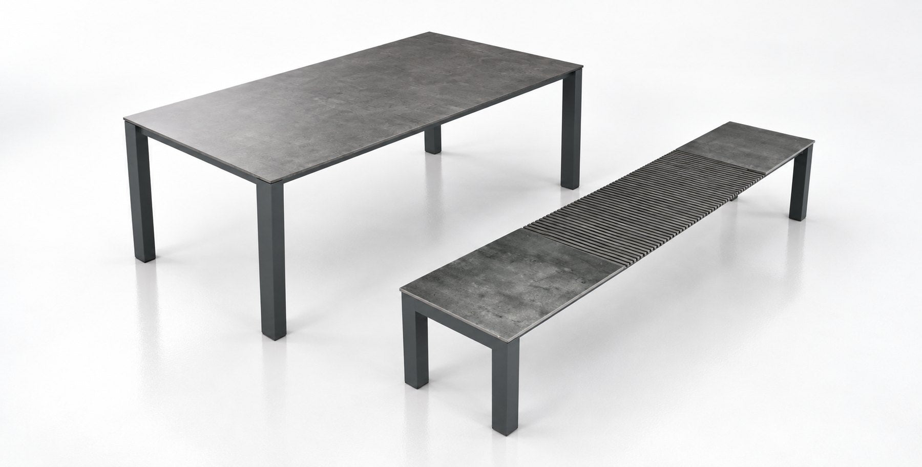 The outdoor bench and table on a terrace