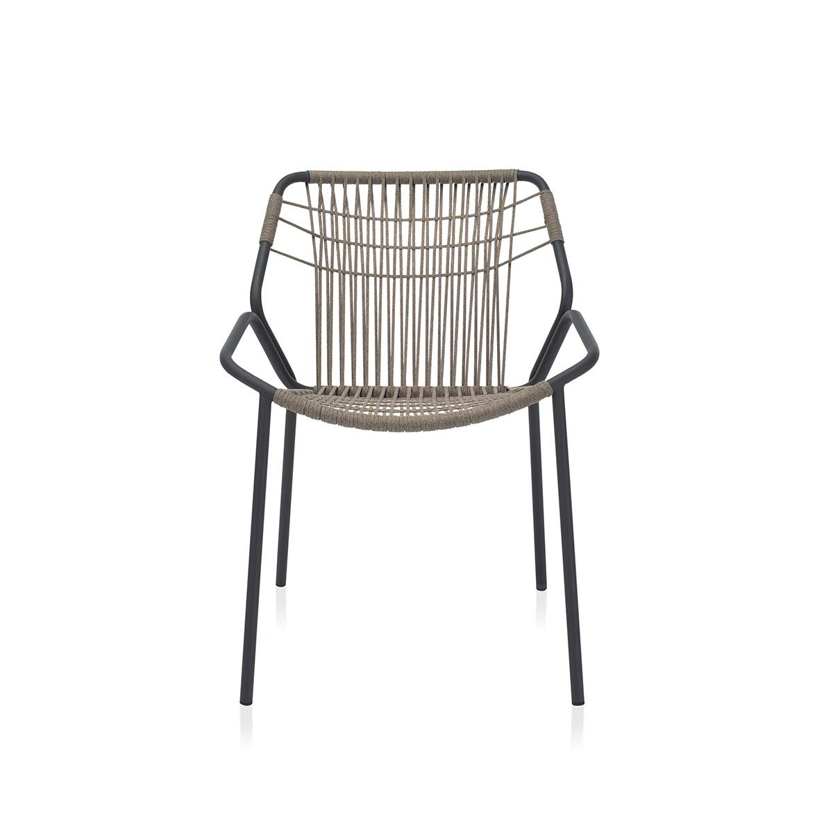 The Kapua chair: slender metal frame and woven outdoor rope