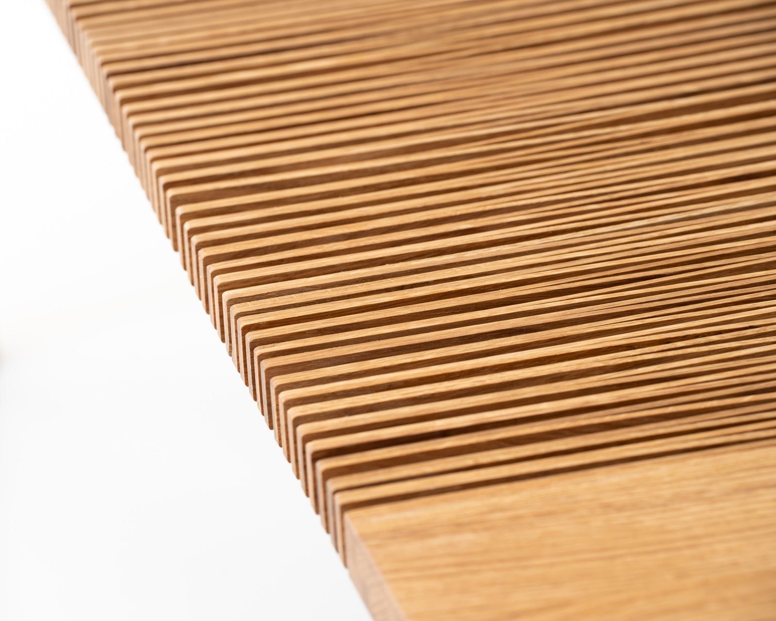 The oak slats of the bench, close up