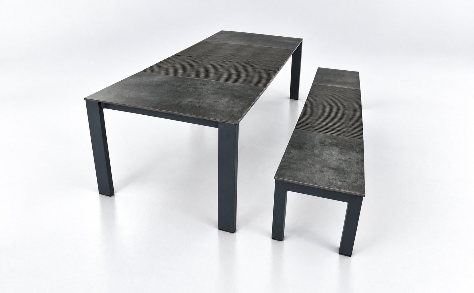 The outdoor table and bench, closed
