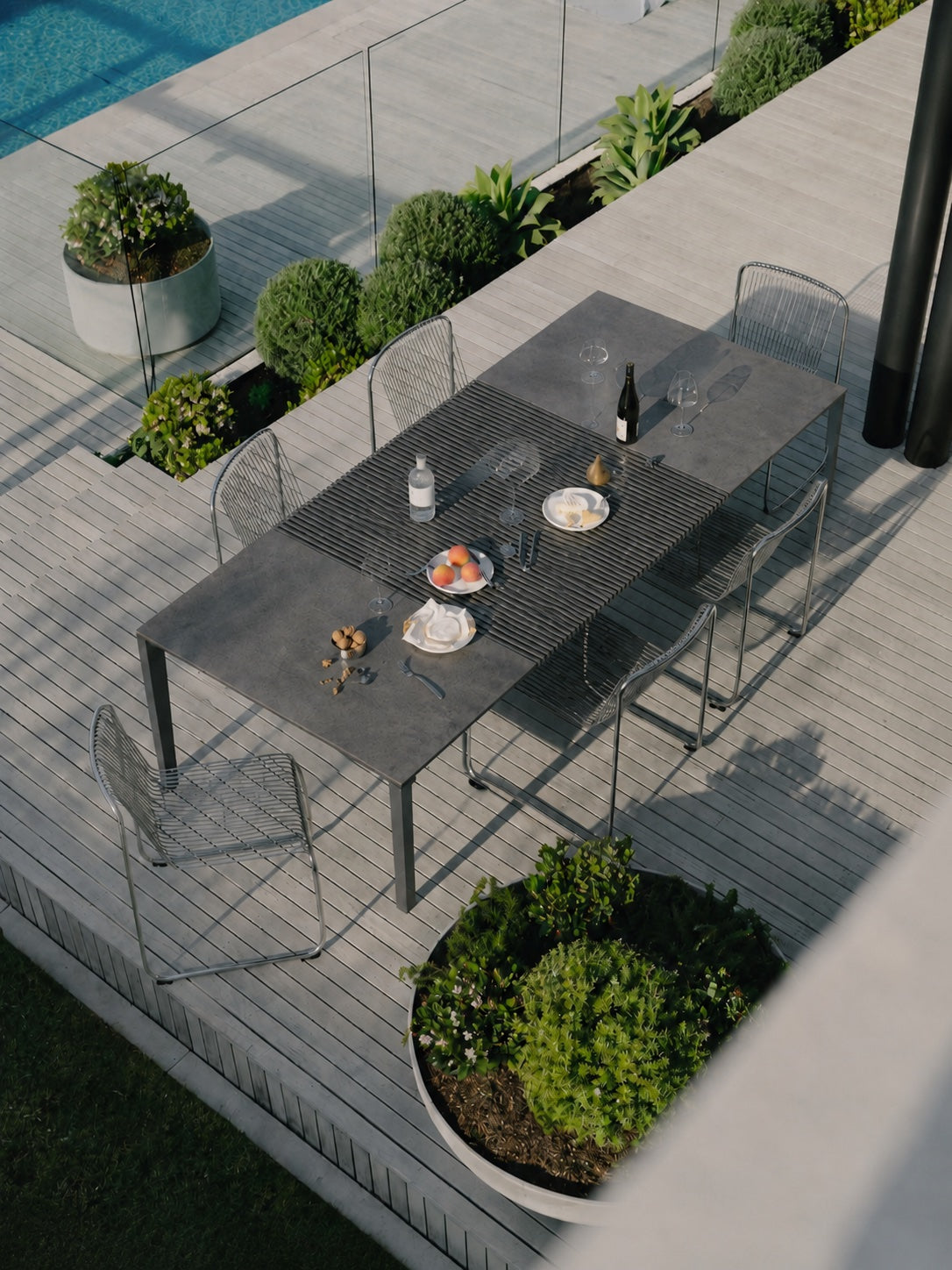 The outdoor table on a terrace, from above