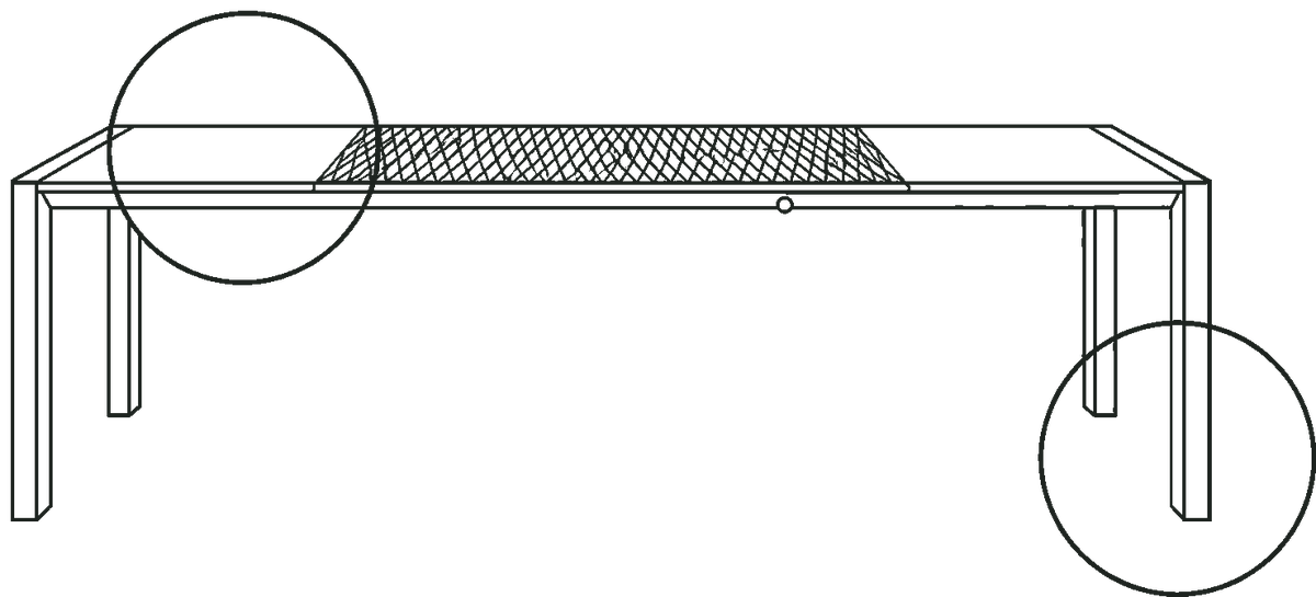 Line drawing of the table with the joint and leg circled